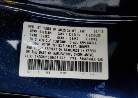 2016 Honda Accord Sport из США, поврежденный, VIN 1HGCR2F52GA121572